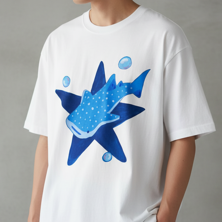 Camiseta Oversized Baleia Nas Estrelas — frente — Neko Mania